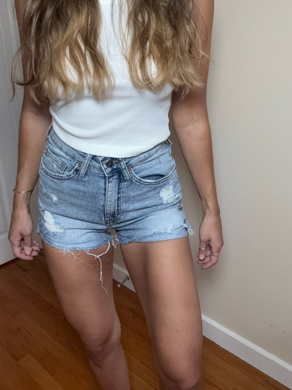 H&M Light Blue Distressed High-Rise Denim Shorts